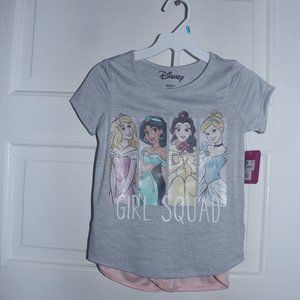 Disney Princess Girl Squad Tshirt & Shorts Set NWT Size 5/6